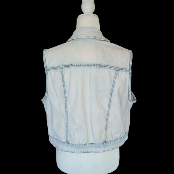 Vintage Tinseltown Distressed Denim Lace Accent Vest XL Blue White - Picture 12 of 16